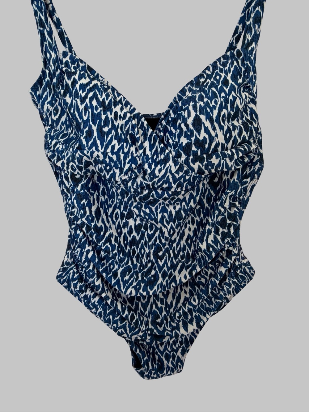Caribbean Sand Blue/White One Piece Hi-Cut Padded Bra Swimsuit-Sz-18W